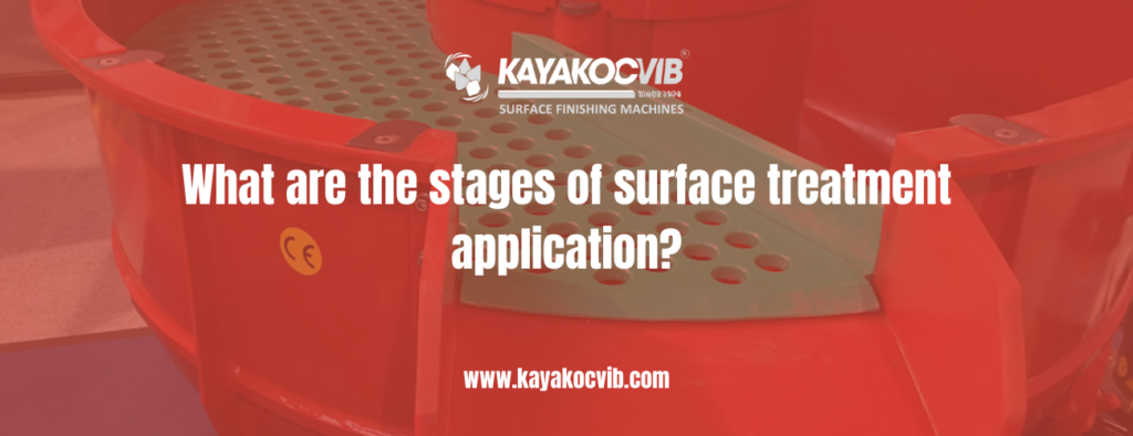 KVM circular vibratory finishing machine illustrating surface treatment application stages