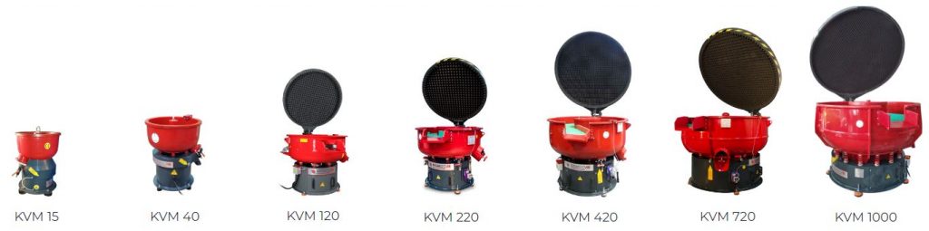 KVM circular vibratory finishing machines ranging from KVM 15 to KVM 1000