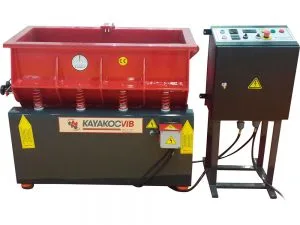 TVM trough vibratory finishing machine with control panel and spring isolation mounts