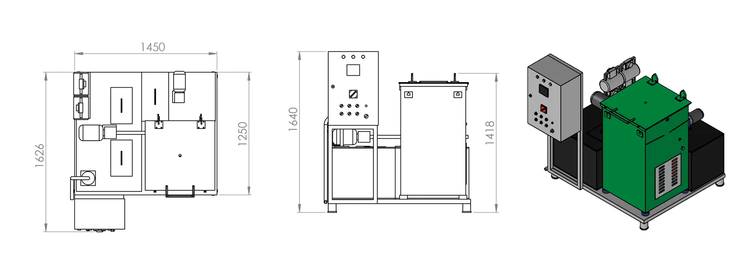 ENVIRO1000 wastewater treatment system technical drawing with dimensional views