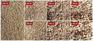 Granular drying media in multiple MG grade sizes for post-finishing drying