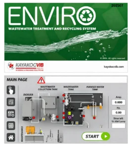 ENVIRO1000 wastewater treatment and recycling system with PLC control interface and process flow display